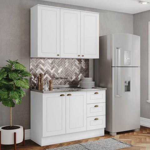 Cozinha Compacta Americana 5 Portas 3 Gavetas 100% Mdf Branco - Henn