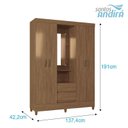 Ver imagem 2 de Guarda Roupa Solteiro 4 Portas com Pés Capelinha Fit Jequitibá Acetinado - Santos Andirá
