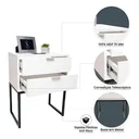 Ver imagem 3 de Kit 2 Mesas Cabeceira Industrial 40cm Branco Eco 2 Gavetas Base Metal Preto Lateral Cama
