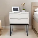 Ver imagem 4 de Kit 2 Mesas Cabeceira Industrial 40cm Branco Eco 2 Gavetas Base Metal Preto Lateral Cama