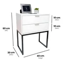Ver imagem 2 de Kit 2 Mesas Cabeceira Industrial 40cm Branco Eco 2 Gavetas Base Metal Preto Lateral Cama
