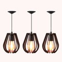 Ver imagem 1 de Kit 3 Luminárias Lustre Pendente Vazado Aletado Madeira E27 15x17cm Cor:café
