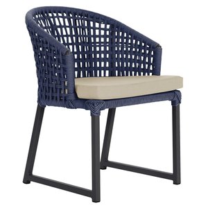 1 Cadeira Noronha Aluminio Micro Pintura Preta, Tr. Telinha Corda Nautica Azul Marinho, Estofado -