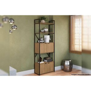 Estante Livreiro Casal Industrial Alta Li018 C/ 4 Portas Freijo/preto - Kappesberg