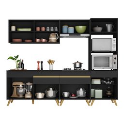 Cozinha Completa 5 Peças com Armário e Balcão Mp3713 Veneza Gb Preta - 6