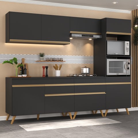 Cozinha Completa 5 Peças com Armário e Balcão Mp3713 Veneza Gb Preta