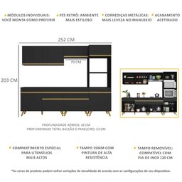 Cozinha Completa 5 Peças com Armário e Balcão Mp3713 Veneza Gb Preta - 4