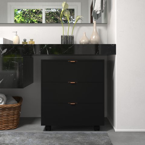 Gaveteiro Preto Multiuso Office Design 3 Gavetas Escritório Preto