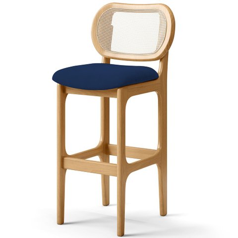 Banqueta Alta Para Cozinha Bancada Sala Tela Betta Fixa L02 Suede Azul Marinho - Lyam Lyam Decor