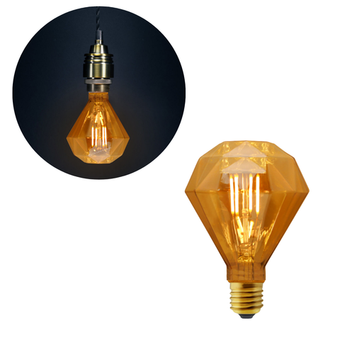 Lâmpada Diamante Filamento Led 4w Bocal Soquete E27 Luz 2200k Âmbar Bivolt para Pendentes Lustres Vi