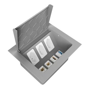 Caixa POP Embutir 3 Tomada 4 RJ45 Mesa Escritorio Coworking QTMOV Cinza 20A