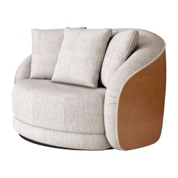 Poltrona Giratória 122cm Mercy Courino Caramelo | Linho Off White com Bege - Sallar Home - 8