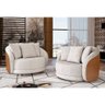 Poltrona Giratória 122cm Mercy Courino Caramelo | Linho Off White com Bege - Sallar Home - 2