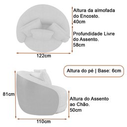 Poltrona Giratória 122cm Mercy Pu Caramelo | Linho Off White com Bege - Sallar Home - 5
