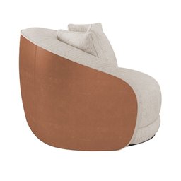 Poltrona Giratória 122cm Mercy Courino Caramelo | Linho Off White com Bege - Sallar Home - 7