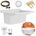 Ver imagem 1 de Tanque Lavanderia 34l Branco + Varal em Aço + Prendedor + Ralo