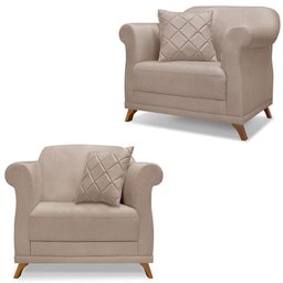 Kit 2 Poltronas Decorativas Retro Polo Linho Areia Ezz Areia - 1