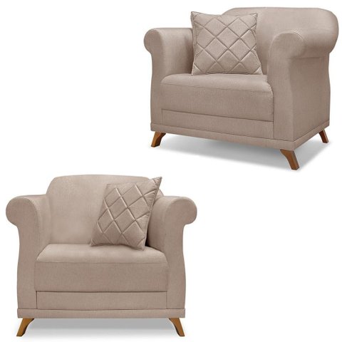 Kit 2 Poltronas Decorativas Retro Polo Linho Areia Ezz Areia
