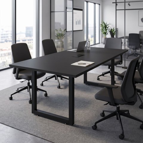 Mesa Reunião Industrial Escritório 2,00m x 90cm 100% MDF com Caixa de Tomadas Pés Metal F5 Office