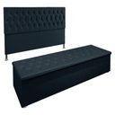 Ver imagem 1 de Kit Cabeceira e Calçadeira Baú Queen 1,60m Madrid Suede - Pallazio Cor Azul Marinho