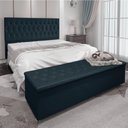 Ver imagem 4 de Kit Cabeceira e Calçadeira Baú Queen 1,60m Madrid Suede - Pallazio Cor Azul Marinho