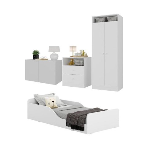 Quarto Infantil Completo C/ Minicama e Mesa Cabeceira Multimóveis Mp4204 Branco