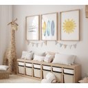 Ver imagem 2 de Kit 3 Quadros Menino Surfista Sol Ondas Prancha Praia Quarto Infantil Bebê