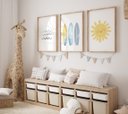 Ver imagem 2 de Kit 3 Quadros Menino Surfista Sol Ondas Prancha Praia Quarto Infantil Bebê