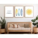 Ver imagem 1 de Kit 3 Quadros Menino Surfista Sol Ondas Prancha Praia Quarto Infantil Bebê