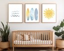 Ver imagem 1 de Kit 3 Quadros Menino Surfista Sol Ondas Prancha Praia Quarto Infantil Bebê
