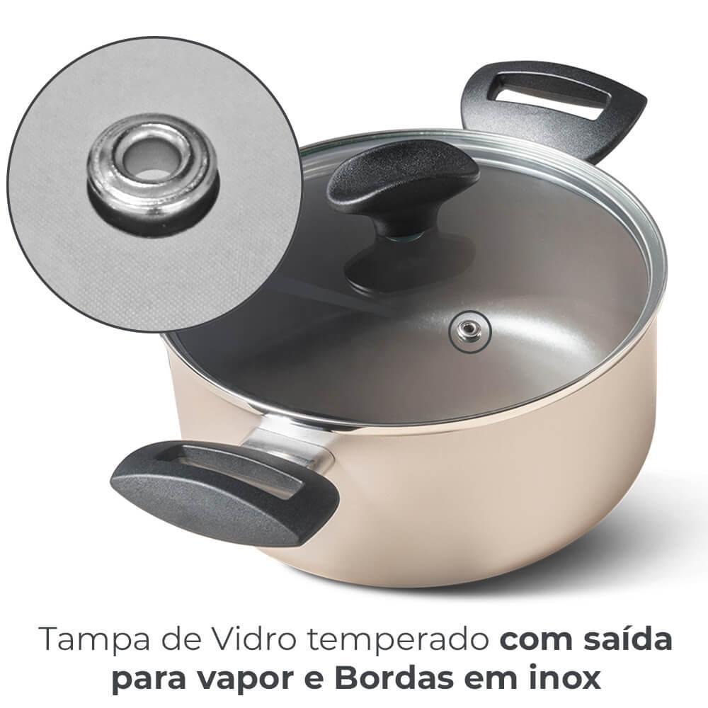 Conjunto de Panelas Antiaderente Ceramic Life Essence Champanhe 5 Peças - Brinox 7250/100 - 2