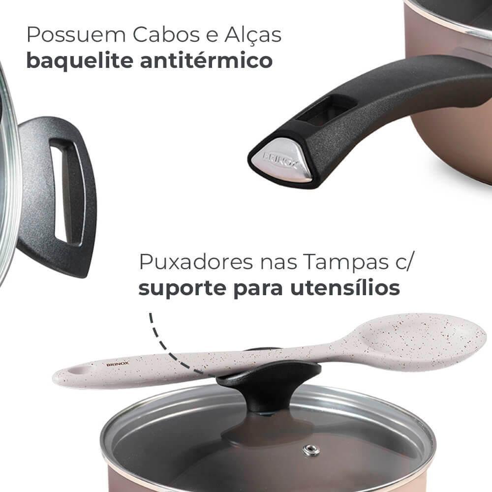 Conjunto de Panelas Antiaderente Ceramic Life Essence Champanhe 5 Peças - Brinox 7250/100 - 3