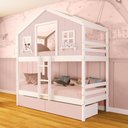 Ver imagem 1 de Beliche Casinha Dos Sonhos com 02 Gavetas Rosa Madeira Maciça Rosa/ Branco Megamobilia