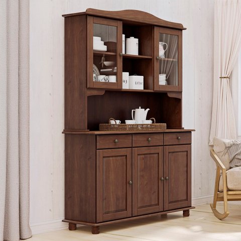 Cristaleira Portas de Vidro 129cm Pé Madeira Rubia Café F07 - Mpozenato