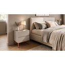 Ver imagem 1 de Mesa Cabeceira Off White para Cama Casal Pés Metal Cobre Eros 45cm 2 Gavetas Puxador Cava Luxo