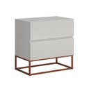 Ver imagem 3 de Mesa Cabeceira Off White para Cama Casal Pés Metal Cobre Eros 45cm 2 Gavetas Puxador Cava Luxo