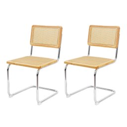 Kit 2 Cadeiras de Jantar Cesca sem Braço Cor Madeira Natural Base Aço Cromado - 1