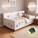 Ver imagem 2 de Cama Infantil Montessoriana Lanna Colchão Juvenil LED Nicho Lousa Mágica Branca Acompanha Lençol