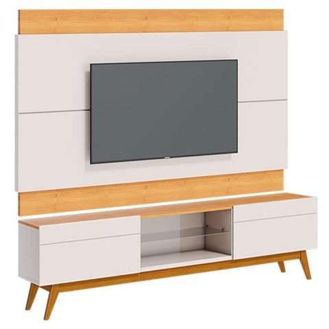 Rack Bancada 2 Gavetas e Painel para Tv Classic 1.8 Off White Nature - Imcal
