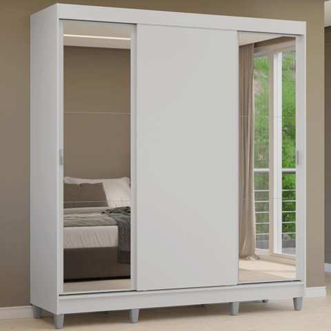 Guarda-Roupa Casal com Pés 3 Portas de Correr com Espelhos Reno Madesa