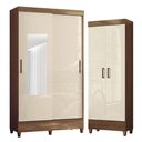 Ver imagem 1 de Guarda Roupa Solteiro Fit 2 Portas de Correr com Espelho 2 Gavetas MDP Off White Armário Multiuso