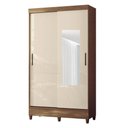 Ver imagem 4 de Guarda Roupa Solteiro Fit 2 Portas de Correr com Espelho 2 Gavetas MDP Off White Armário Multiuso
