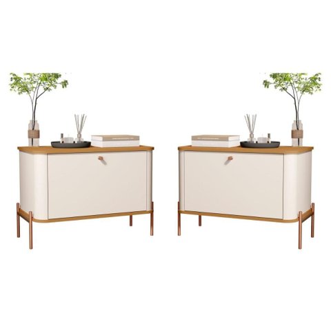 Conjunto Mesa de Cabeceira Albania Off White Nature Bronze