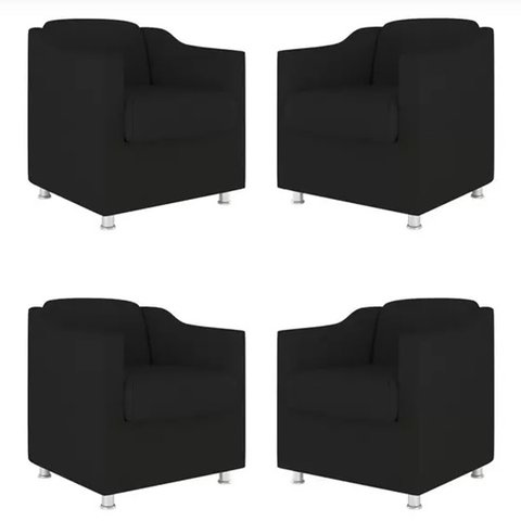 Kit 4 Poltronas Decorativa Bia Suede Preto - Twdecora