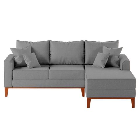 Sofá 3 Lugares Beny com Chaise Direito Linho Cinza