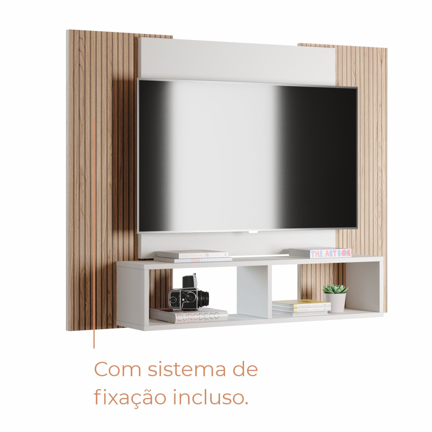 Painel para Tv até 42 Polegadas com Nichos Gaia - Branco / Cinamomo - 6