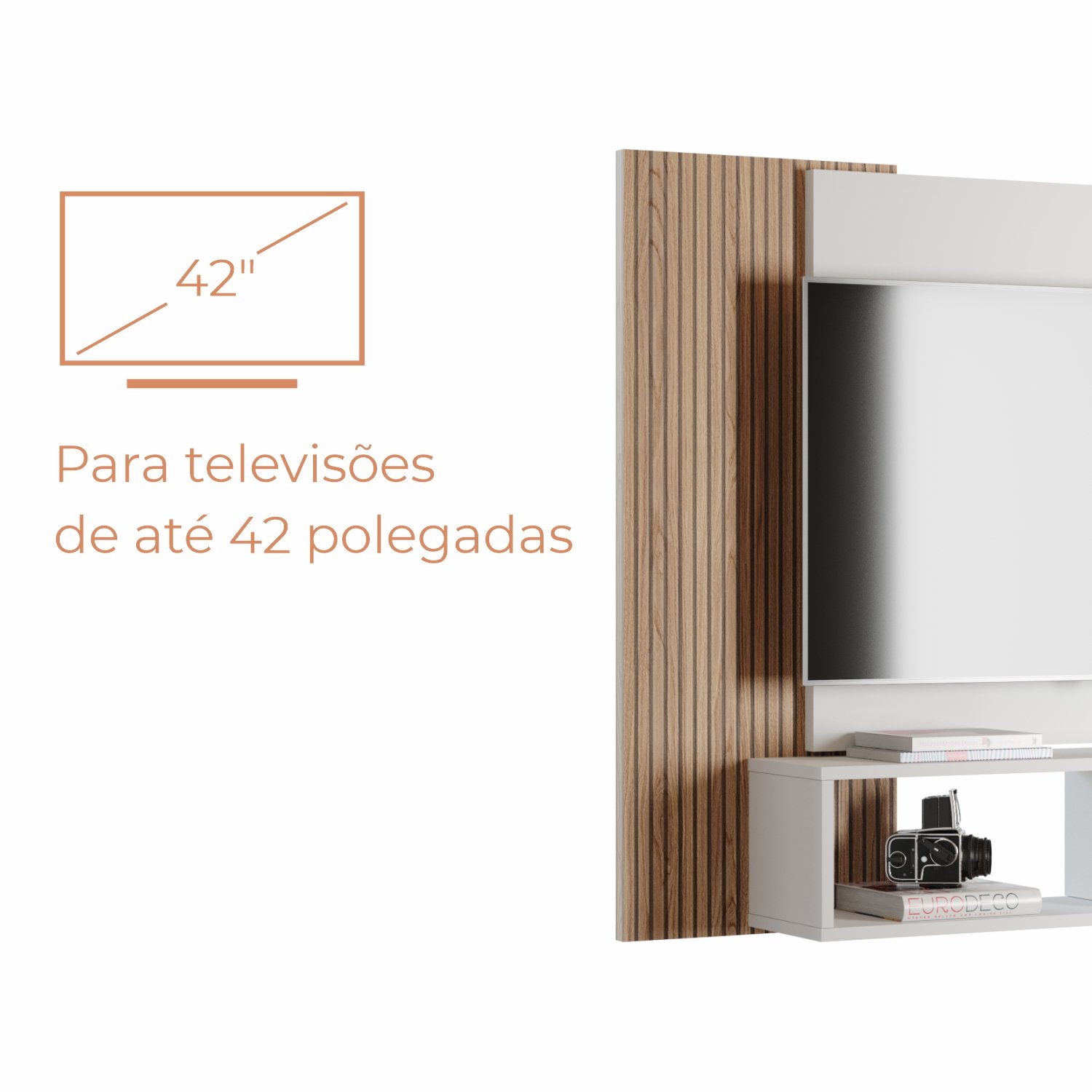 Painel para Tv até 42 Polegadas com Nichos Gaia - Branco / Cinamomo - 5