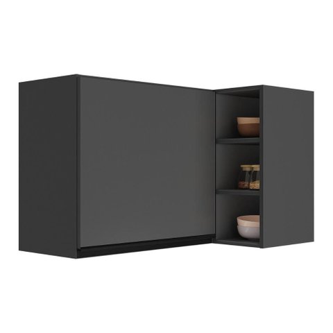 Armário Cozinha Aéreo de Canto com 1 Porta e 3 Nichos 90cm Flex Milano Multimóveis MP2325 Grafite
