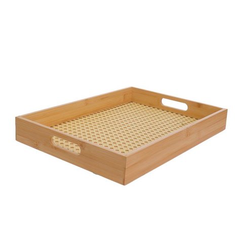 Bandeja de Bambu e Palhinha 39cm x 28cm x 5cm - Hauskraft