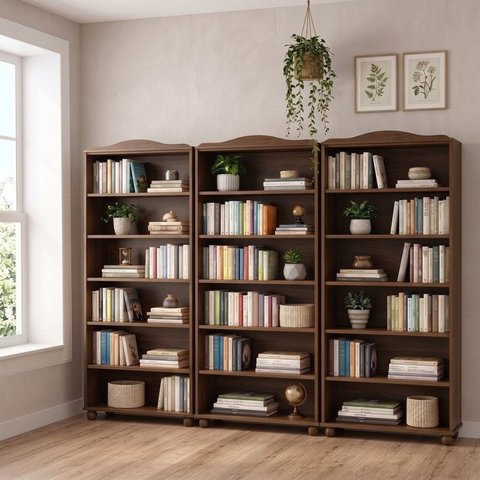Kit 3 Estantes de Livros 85CMX190CM 100% Madeira Maciça 5 Prateleiras Rubi Marrom